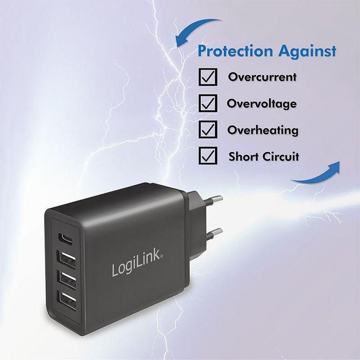 LogiLink USB WALL CHARGER 3x USB-AF & 1x USB-CF 27W 4 LogiLink USB WALL CHARGER 3x USB-AF & 1x USB-CF 27W 4