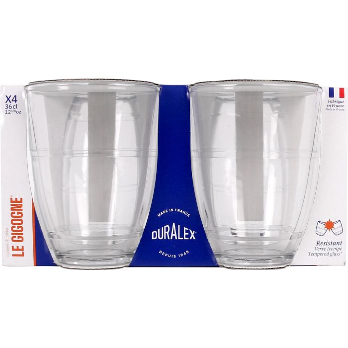 Duralex Set de 4 Vasos Gigogne transparentes, 36 cl, 8.5 cm diámetro x 11 cm alto (8 Cajas) 1