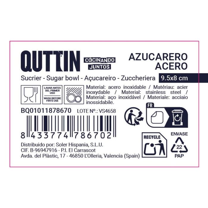 Azucarero Acero 9.5X8Cm Quttin (12 Unidades) 5 Azucarero Acero 9.5X8Cm Quttin (12 Unidades) 5