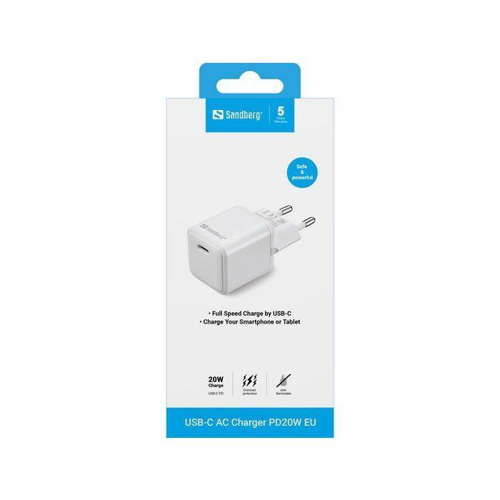 Sandberg Cargador USB-C AC PD20W EU para Smartphones y Tablets 3 Sandberg Cargador USB-C AC PD20W EU para Smartphones y Tablets 3