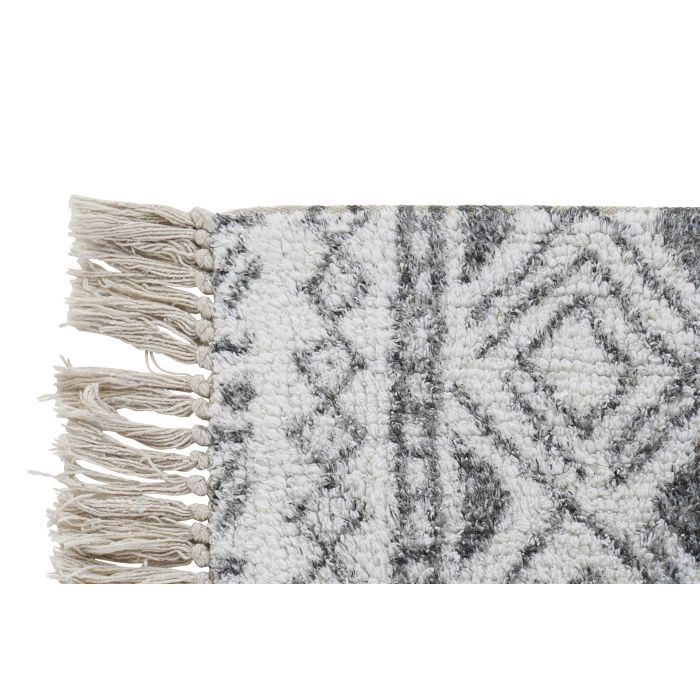 DKD Home Decor Alfombra Boho Blanco Negro 50 x 1 x 80 cm Algodón Polyester Baño Flecos 1