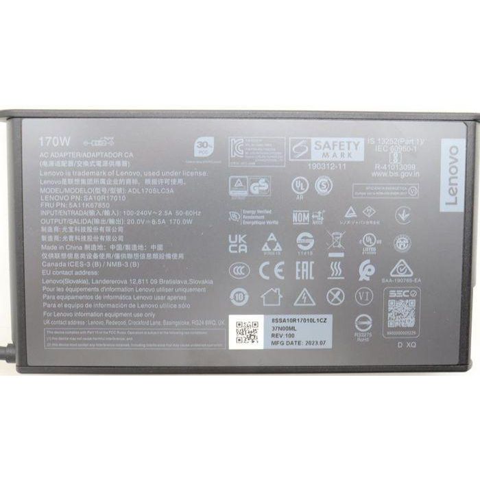 Lenovo 170W slim AC adapter for Lenovo ThinkPad laptops, 20V output, 8.5A current, yellow slim tip connector. 5 Lenovo 170W slim AC adapter for Lenovo ThinkPad laptops, 20V output, 8.5A current, yellow slim tip connector. 5