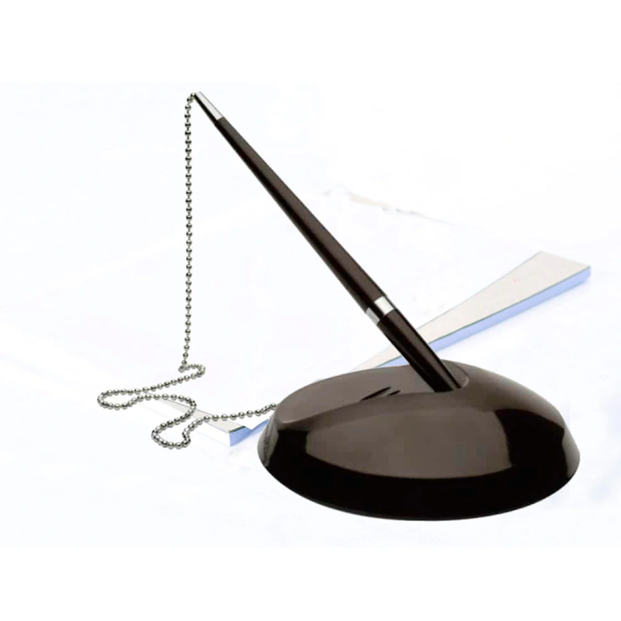 Q-connect Bolígrafo Extensible con Cadena Metálica y Soporte Adhesivo, Tinta Azul, Trazo 0,7 mm 4