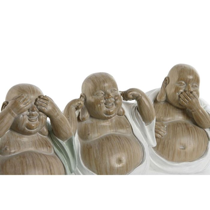 Figura Decorativa Home ESPRIT Blanco Verde Buda Oriental 10 x 9 x 10,5 cm (3 Unidades) 2