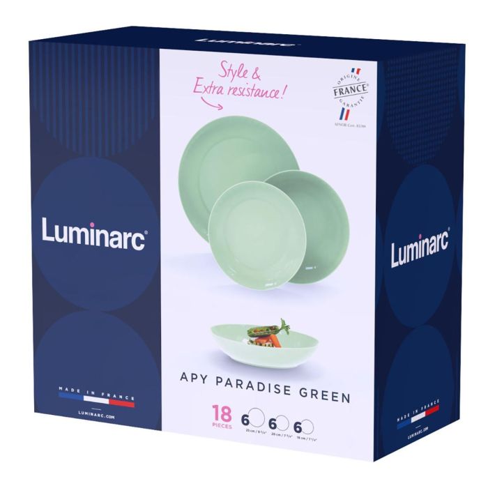 Vajilla Opal Apy Paradise Verde Luminarc 18 Piezas - 6 Personas 2
