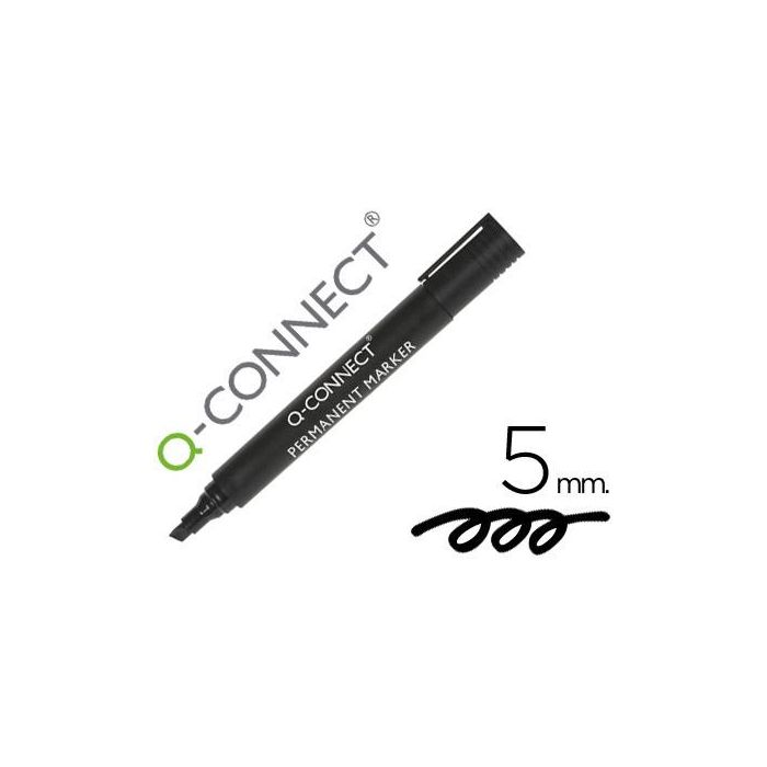 Rotulador Q-Connect Marcador Permanente Negro Punta Biselada 5 mm 10 unidades