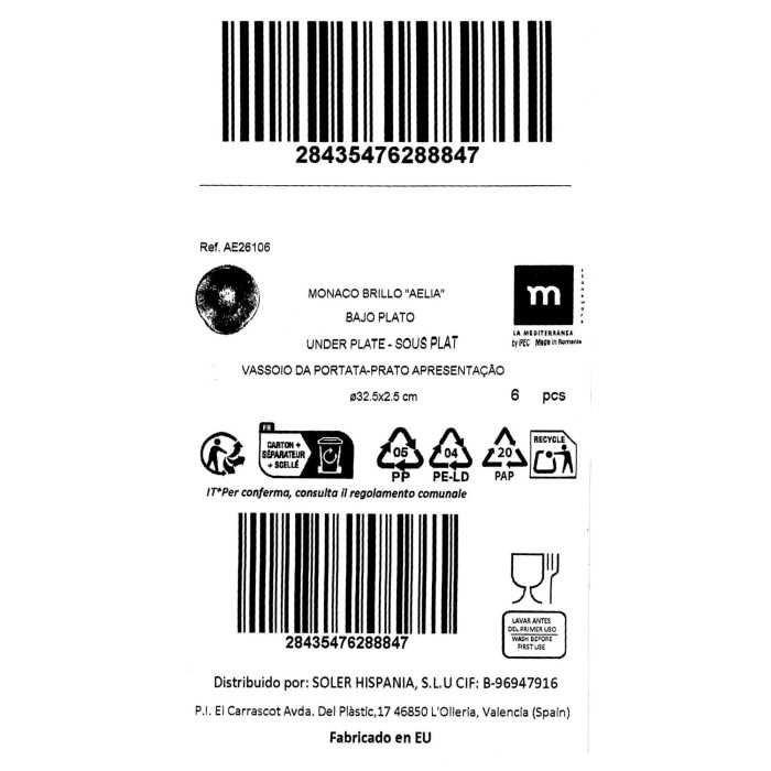 La Mediterranea Bajo Plato Aelia Ø32.5 cm Monaco Bri (6 Unidades) 1