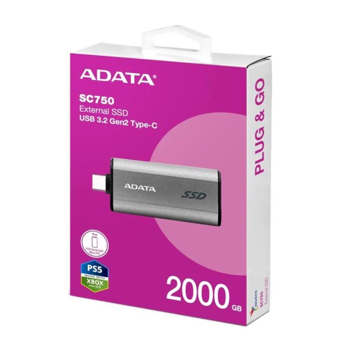 Adata SC750 SSD Externo 2TB USB 3.2 Gen2 - Lectura 1050MB/s, Escritura 1000MB/s 3