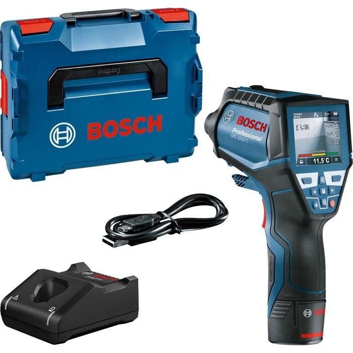 Bosch Professional GIS 1000 C 0601083301 - Detector de calor con batería 12V 2.0Ah, tarjeta inicio rápido, cable USB en L-Boxx