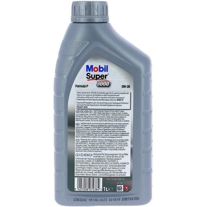 Contenedor de aceite de motor - MOBIL - S3000 0W20 Formula-P - 1 L - 4 estaciones 2 Contenedor de aceite de motor - MOBIL - S3000 0W20 Formula-P - 1 L - 4 estaciones 2