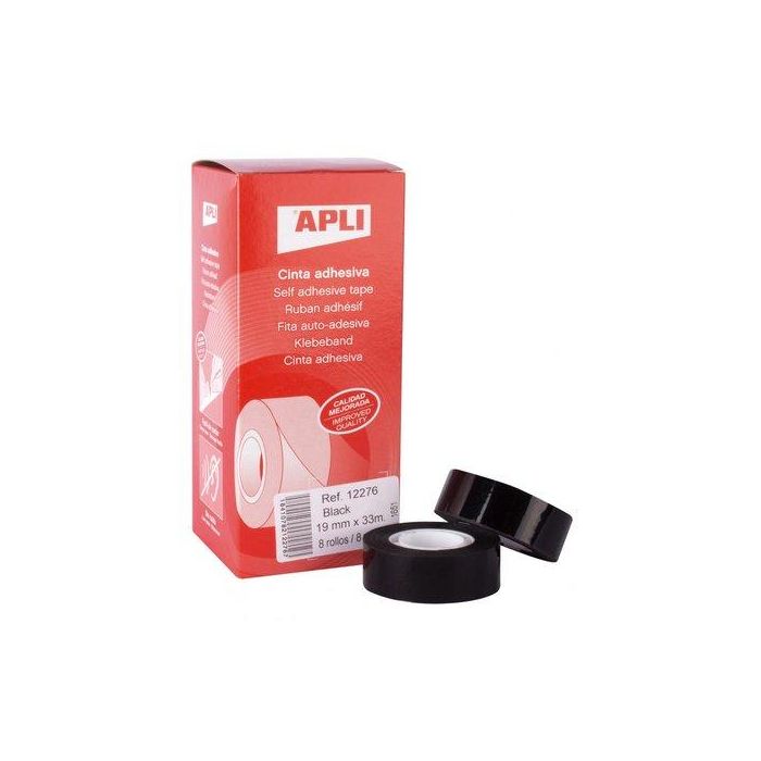 Cinta Adhesiva Apli Negra Rollo 33X19 8 unidades