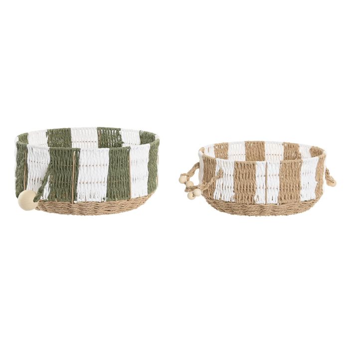 Cesta Tropical DKD Home Decor Verde Crema 35 x 16 x 35 cm Set de 2 0 Cesta Tropical DKD Home Decor Verde Crema 35 x 16 x 35 cm Set de 2 0