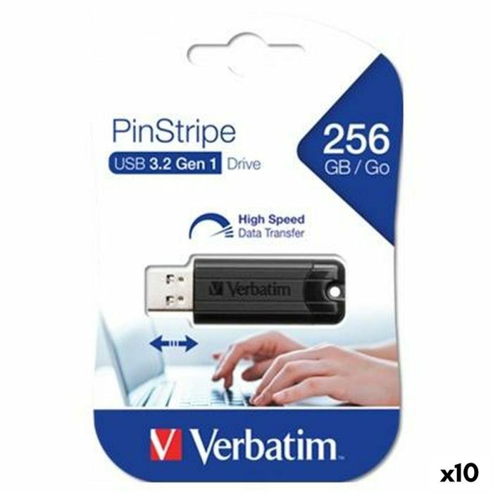 Memoria USB Verbatim PINSTRIPE Negro 256 GB (10 Unidades)