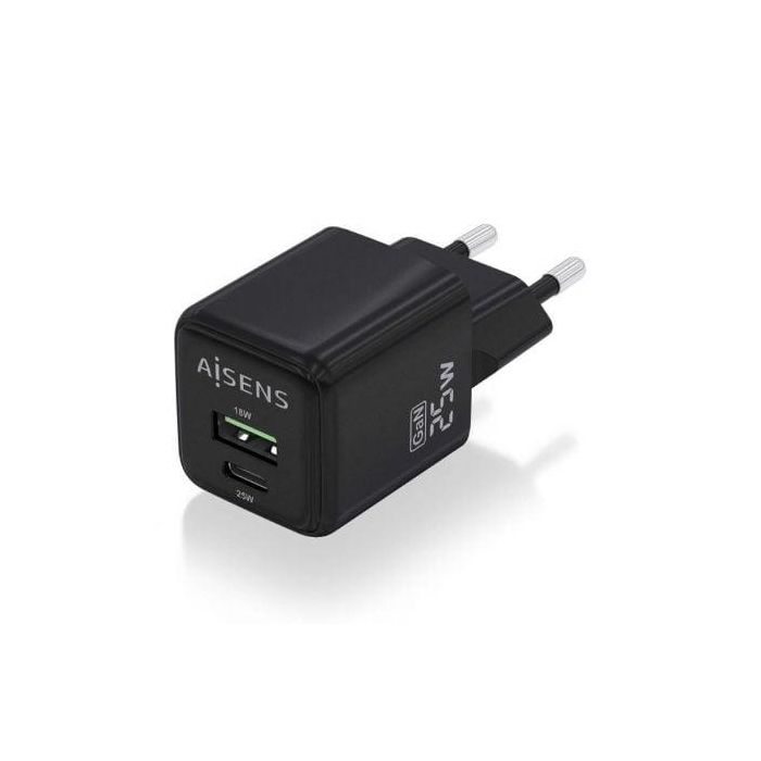 Cargador de Pared GaN Aisens ASCH-25W2P015-BK/ 1xUSB Tipo-C/ 1xUSB/ 25W 1 Cargador de Pared GaN Aisens ASCH-25W2P015-BK/ 1xUSB Tipo-C/ 1xUSB/ 25W 1