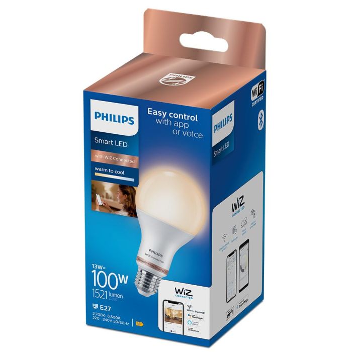 Bombilla led standard e27 13w 2700k-6500k 1521lm wifi philips wiz 1