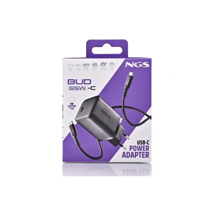 NGS BUD 65W-C Cargador de Pared GaN Ultrarrápido 65W USB-C con Cable Incluido 4