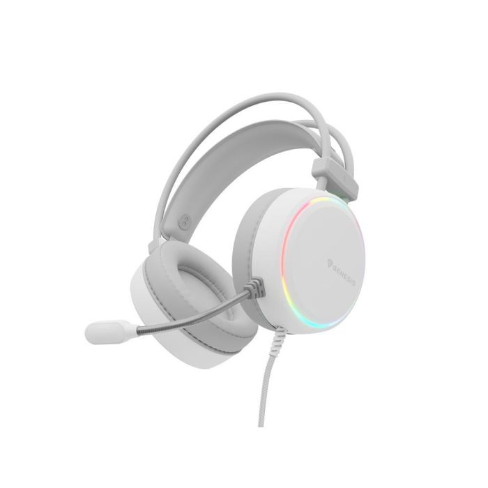 GENESIS Neon 613 Auriculares Gaming Alámbricos USB-A y Jack 3.5mm Diadema Circumaural con Micrófono Boom Iluminación RGB Blanco 3