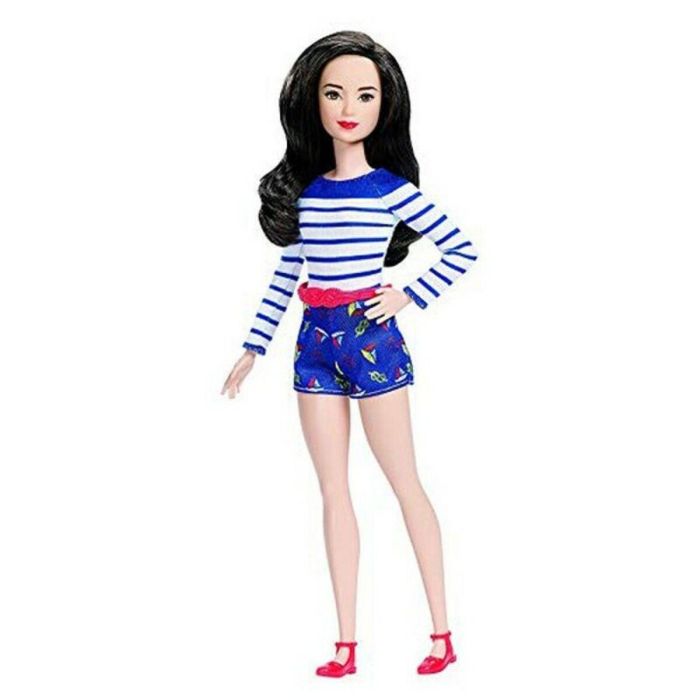 Barbie Fashionistas Muñeca 65 Aniversario, Pelo Negro y Vestido Camiseta Blanco con Lunares Brillantes 1