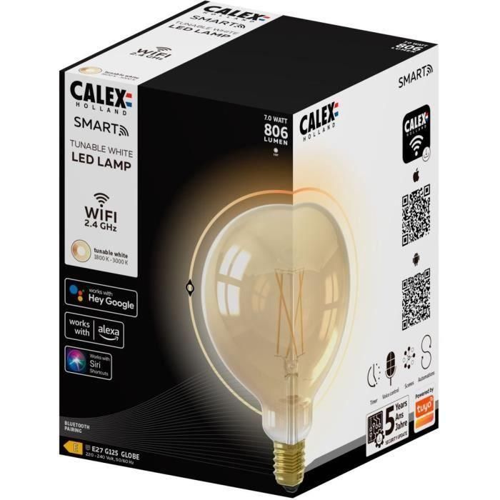 Bombillas conectadas Calex LED Filamento conectado Globo ámbar G125 E27 2