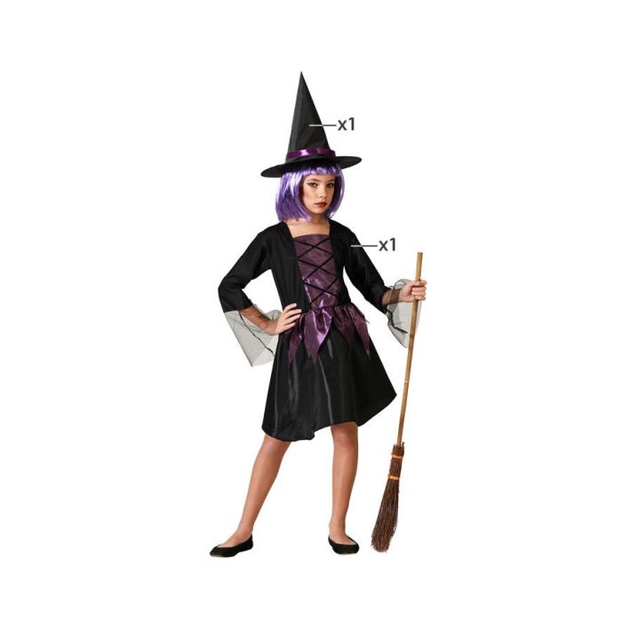Disfraz Infantil de Bruja con Vestido Corto Morado y Sombrero