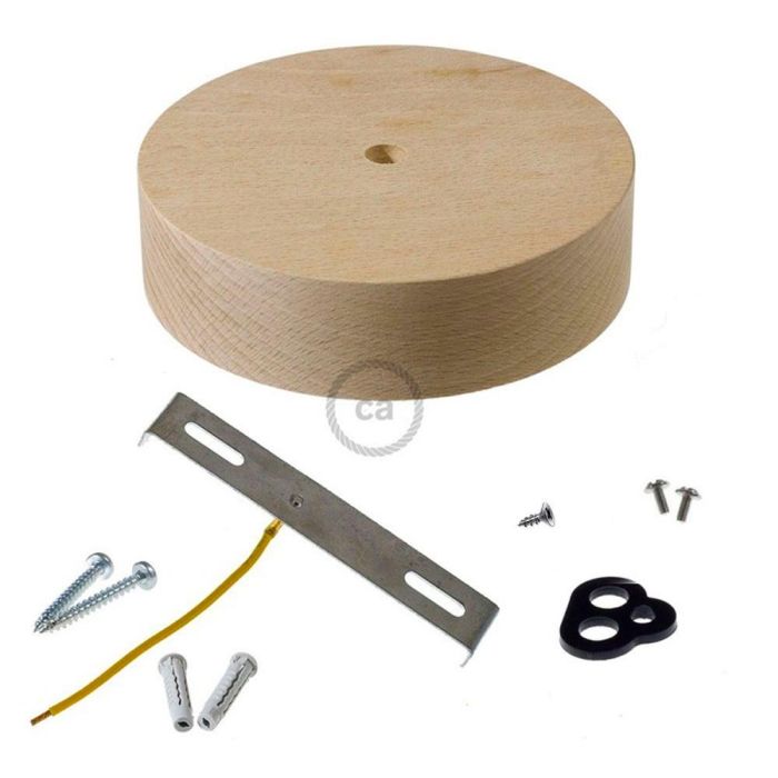 Kit florón madera ø120 x 32 mm, agujero central de 10 mm, para cable téxtil 0 Kit florón madera ø120 x 32 mm, agujero central de 10 mm, para cable téxtil 0