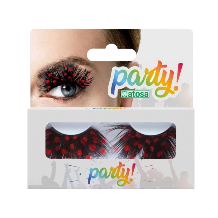 Pestañas Postizas De Plumas Rojas Con Puntos Negros Estilo Mariquita para Fiestas y Disfraces