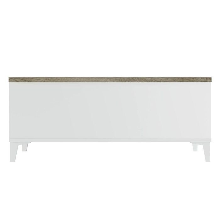 Mesa de centro con tapa elevable - Roble y decoración blanca - L 100 x P 50/72 x H 42/55 cm 6