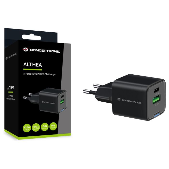 Conceptronic ALTHEA15B Cargador de Pared 20W Negro Universal, Carga 2 Dispositivos Conceptronic ALTHEA15B Cargador de Pared 20W Negro Universal, Carga 2 Dispositivos