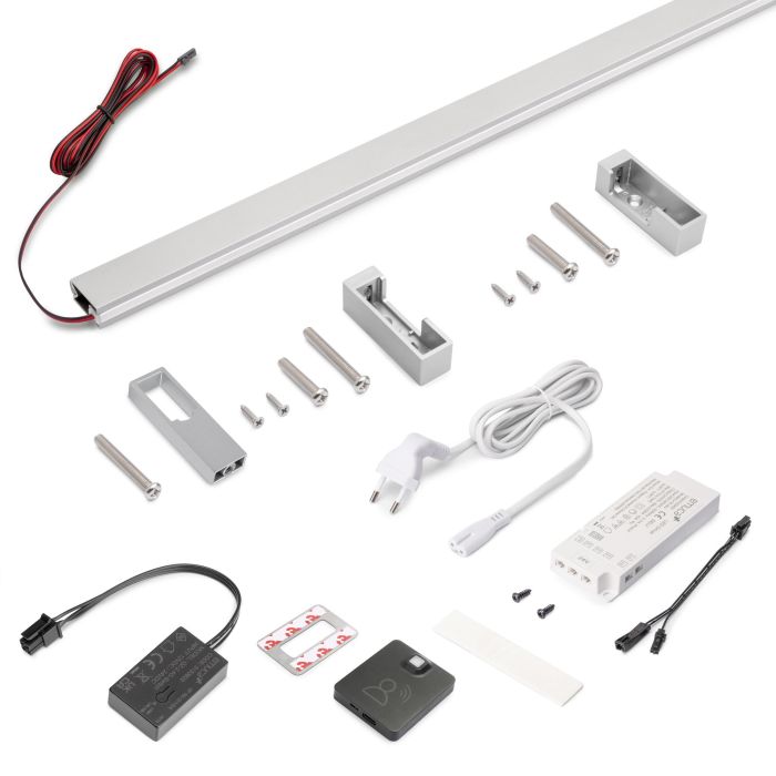 Emuca Kit de barra para armario Luxe, tira LED 4,5x8 Neonlynx V, sensor de movimiento RF Smart y convertidor Smart (24V DC), longitud 1.150mm, Luz blanca cálida 2.700K, Plástico y Aluminio, Anodizado mate 0 Emuca Kit de barra para armario Luxe, tira LED 4,5x8 Neonlynx V, sensor de movimiento RF Smart y convertidor Smart (24V DC), longitud 1.150mm, Luz blanca cálida 2.700K, Plástico y Aluminio, Anodizado mate 0