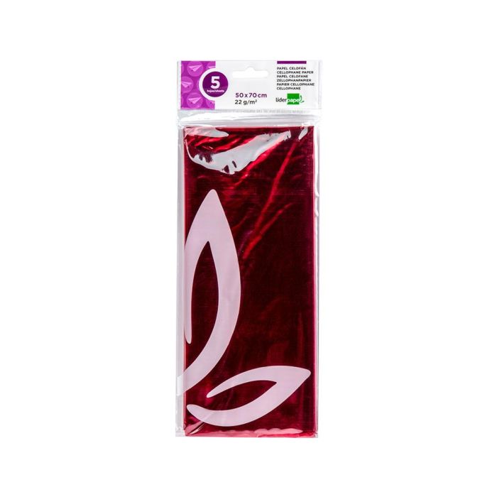 Papel Celofan Liderpapel 50x70 cm 22 gr-M2 Bolsa De 5 Hojas Rosa 1