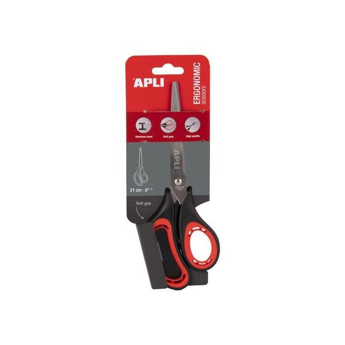 Tijeras Apli 21Cm. Ergonomica Asimetrica En Blister 12 unidades