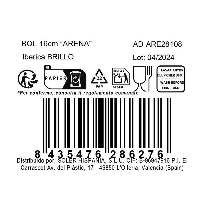 Inde Bol Arena 16 cm Brillo - Colección Arena, Ø16x6 cm, 343 g (24 Unidades) 2 Inde Bol Arena 16 cm Brillo - Colección Arena, Ø16x6 cm, 343 g (24 Unidades) 2