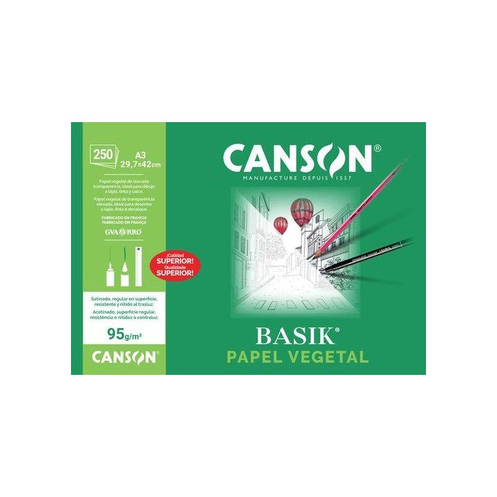 Canson Papel Vegetal A3 90G, 250 Hojas, Arte de Papel, C200406244