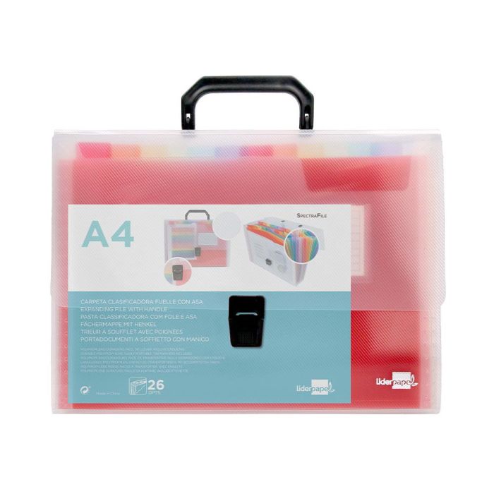 Carpeta Liderpapel Clasificador Fuelle 45144 Polipropileno A4 Transparente Con Asa Spectrafile 26 Dpto 1