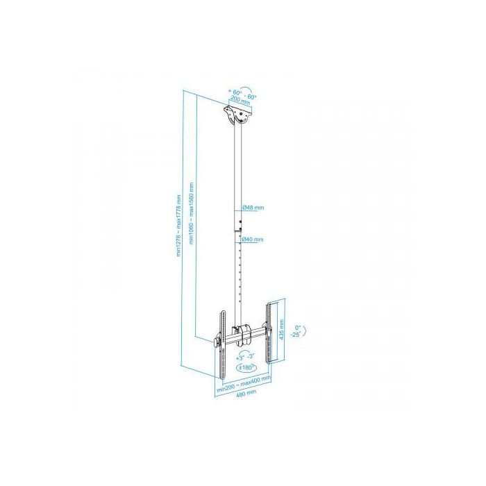 Tooq Soporte de Techo para TV/Monitor LPCE1155TSLI-B Giratorio Inclinable Extensible 139,7 cm (55") Negro 9 Tooq Soporte de Techo para TV/Monitor LPCE1155TSLI-B Giratorio Inclinable Extensible 139,7 cm (55") Negro 9