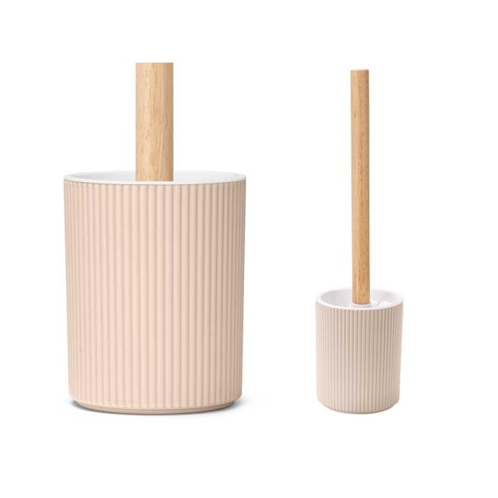 Berilo Escobillero de Baño de Bambú y Plástico con Rayas, Color Beige - 10 x 12.5 x 10 cm (12 Unidades) Berilo Escobillero de Baño de Bambú y Plástico con Rayas, Color Beige - 10 x 12.5 x 10 cm (12 Unidades)