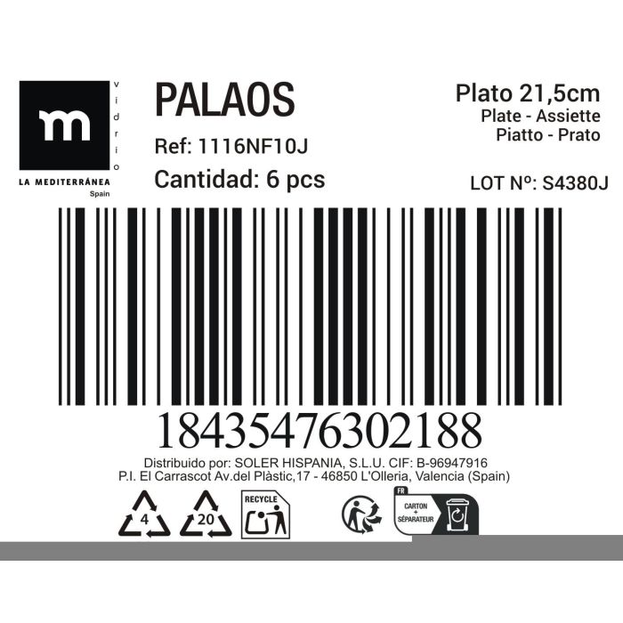 Plato Postre 21.5Cm Opal "Palaos" Md (48 Unidades) 1