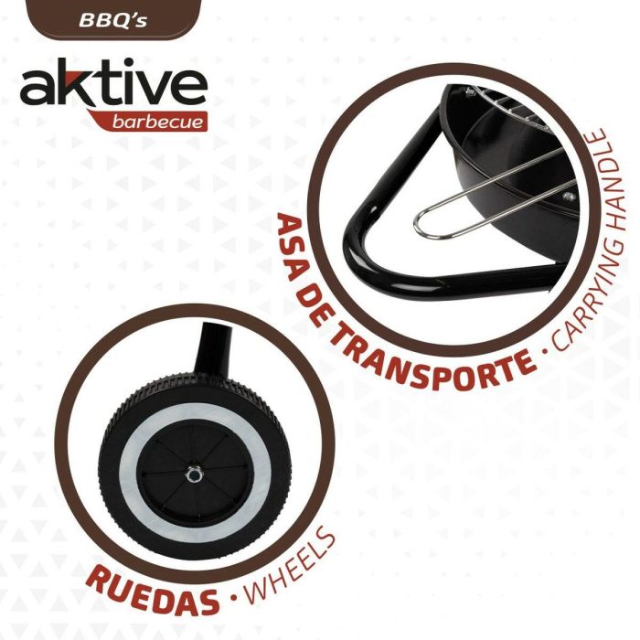 Barbacoa de Carbón con Ruedas Aktive Aluminio Metal esmaltado textileno 42 x 76,5 x 42 cm Negro 3