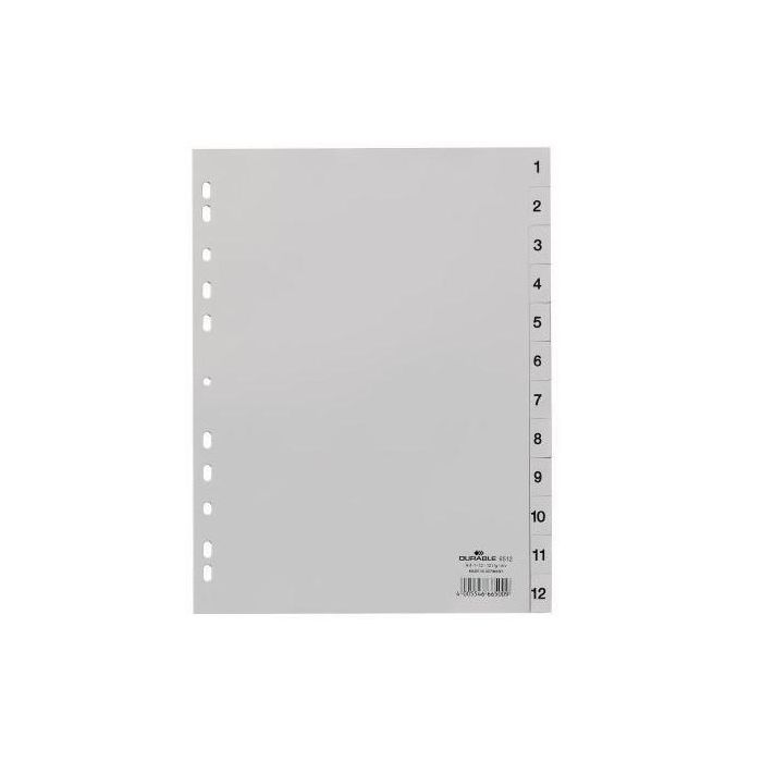 Durable Índices Pp Con Pestañas Impresas División Numérica 1-12 Vertical A4 gris Durable Índices Pp Con Pestañas Impresas División Numérica 1-12 Vertical A4 gris