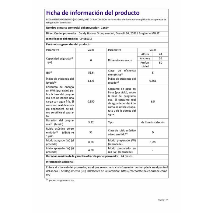 Lavavajillas Candy CP6E51LS 1 Lavavajillas Candy CP6E51LS 1