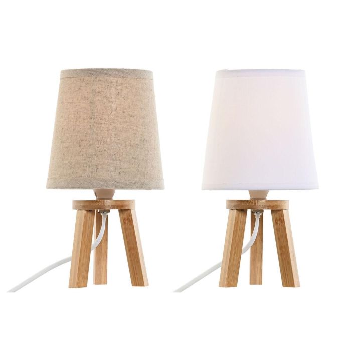DKD Home Decor Lámpara de Sobremesa Urban Trípode Marrón, Bambú y Poliéster, Iluminación E14 LED, Medidas 13x13x24 cm, Pack de 2 Unidades 2