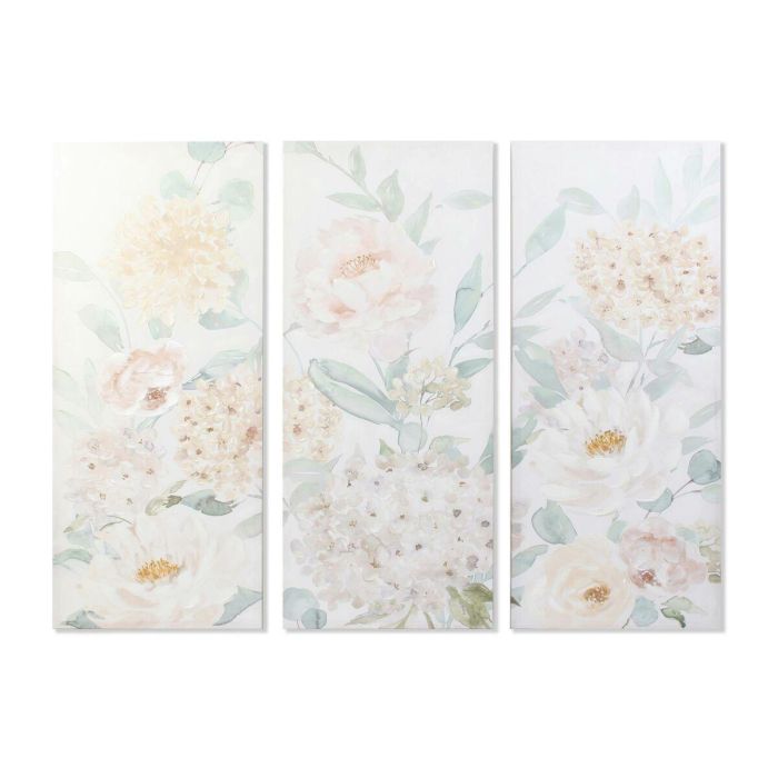 Cuadro DKD Home Decor Flores 55 x 3 x 135 cm Shabby Chic (3 Piezas)