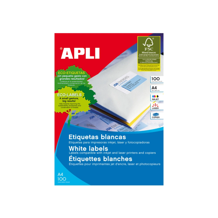 Apli Etiquetas Adhesivas 48,5x25,4 mm Inkjet-Láser C-Rectos 44 X 100H Blanco 1