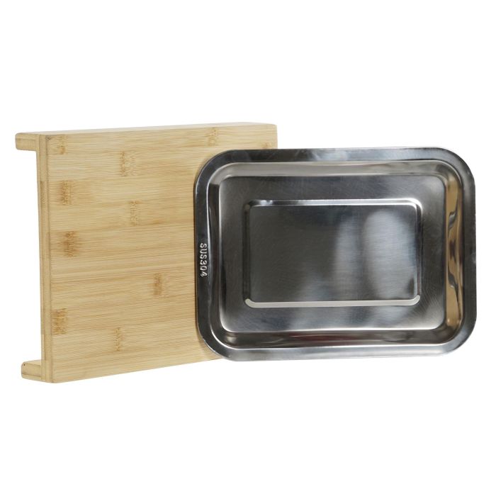 DKD Home Decor Tabla Cortar Bambu Inox Natural Plateado Bandeja 21.5 x 4.2 x 28 cm Set de 2 4