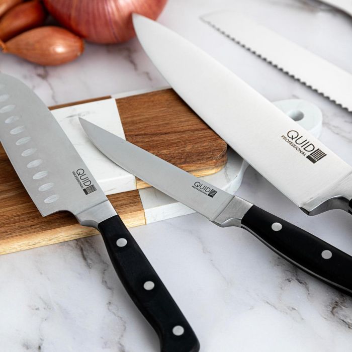 Quid Professional Cuchillo Santoku Inox Chef Black Acero Inoxidable 18 cm Negro Mango Ergonómico Apto Lavavajillas (6 Unidades) 3 Quid Professional Cuchillo Santoku Inox Chef Black Acero Inoxidable 18 cm Negro Mango Ergonómico Apto Lavavajillas (6 Unidades) 3