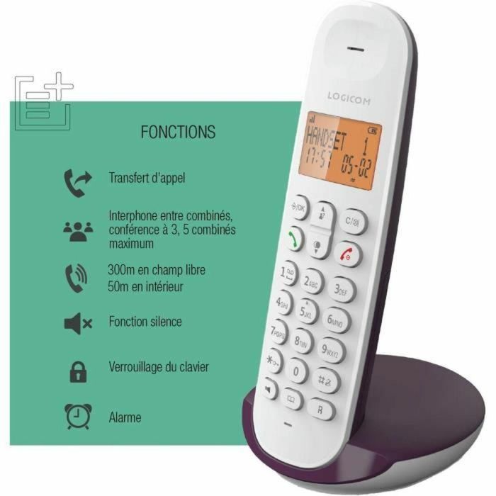 Logicom LOG3483071500117 Teléfono fijo inalámbrico DECT ILOA 150 SOLO Berenjena sin contestador automático