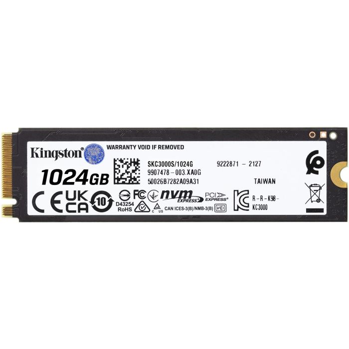 Kingston KC3000 M.2 1024 GB PCIe 4.0 NVMe SSD - 7000 MB/s Lectura, 6000 MB/s Escritura, 3D TLC, SKC3000S/1024G 1