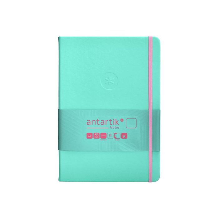 Cuaderno Con Gomilla Antartik Notes Tapa Dura A5 Hojas Lisas Rosa Y Turquesa 100 Hojas 80 gr Fsc 1