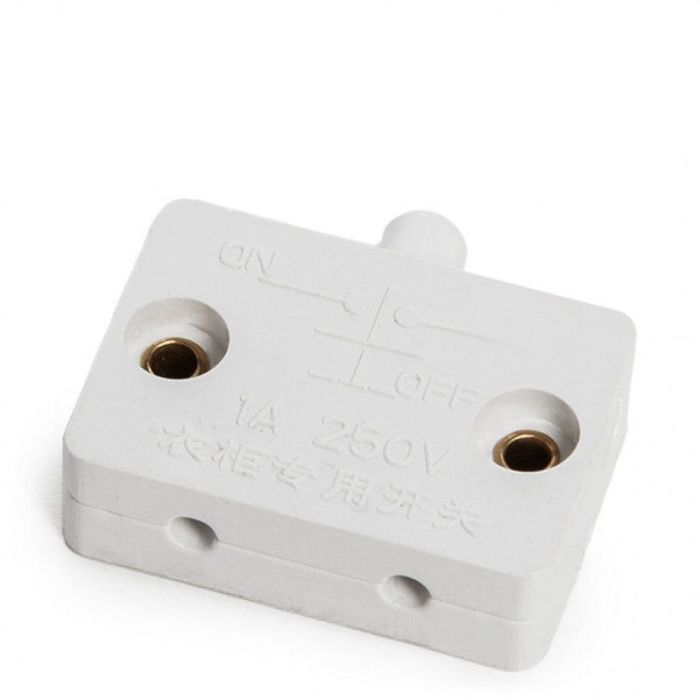 Interruptor para Iluminación de Armarios y Puertas con Botón NC - Blanco Rectangular 33x23mm 250V 1A 1 Interruptor para Iluminación de Armarios y Puertas con Botón NC - Blanco Rectangular 33x23mm 250V 1A 1