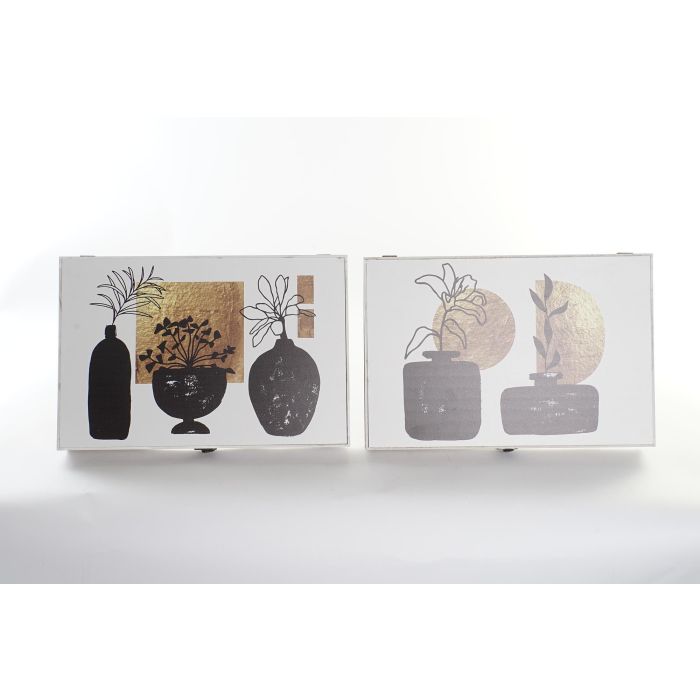 DKD Home Decor Tapa Contador Moderno de MDF Negro Dorado, 46.5 cm Ancho x 6 cm Profundo x 31.5 cm Alto (2 Unidades)